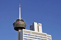 Biosphoto | 1600794 | Administration building of the Deutsche Telekom, German Telecom, in the back the TV tower, Cologne, North Rhine-Westphalia, Germany, Europe | © Walter G. Allgoewer / imageBROKER / Biosphoto