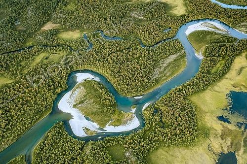 Biosphoto | 2445056 | Aerial view, meandering river landscape in the Rapa Valley near Kebnekaise, Sarek National Park, Norrbottens län, Sweden, Europe | &copy; Gerhard Zwerger-Schoner / imageBROKER / Biosphoto