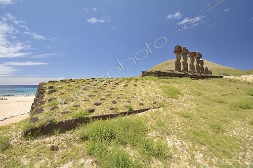 Biosphoto | 2169118 | Ahu platform and Moais statues of the Ahu Nau Nau, Anakena, Easter Island, Chile | &copy; Jean-Claude Malausa / Biosphoto