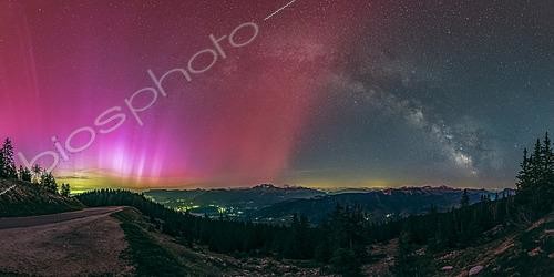 Biosphoto | 2624281 | Aurora borealis and Milky Way, visible auroral curtains to the naked eye and arch of the Milky Way directly above Mont Blanc, Annecy, Semnoz, Haute-Savoie, France. | &copy; Philippe Jacquot / Biosphoto