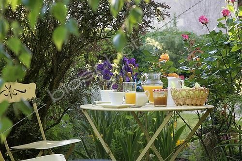 Biosphoto | 1898043 | Breakfast table in a garden | &copy; Patricia Méaille / Biosphoto