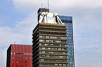 Biosphoto | 1603544 | Building of Deutschlandfunk, a Germany radio station, in front of the former headquarters of Deutsche Welle, Germany's international broadcaster, office tower and studio tower, Raderbergguertel, Cologne, North Rhine-Westphalia, Germany, Europe | © Walter G. Allgoewer / imageBROKER / Biosphoto