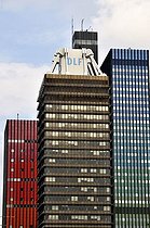 Biosphoto | 1603545 | Building of Deutschlandfunk, a Germany radio station, in front of the former headquarters of Deutsche Welle, Germany's international broadcaster, office tower and studio tower, Raderbergguertel, Cologne, North Rhine-Westphalia, Germany, Europe | © Walter G. Allgoewer / imageBROKER / Biosphoto