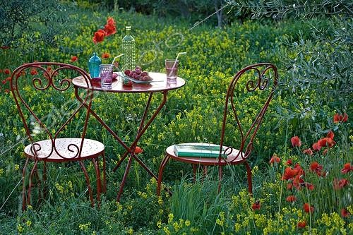 Biosphoto | 598881 | Chairs and table surrounded by poppies in Provence France | &copy; Philippe Giraud / Biosphoto