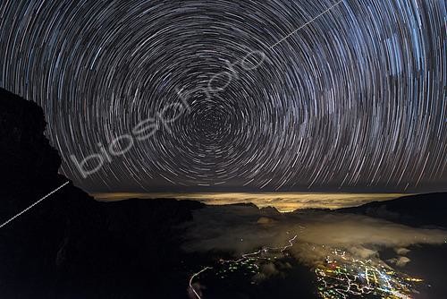 Biosphoto | 2624542 | Circular star trail above the Cirque de Cilaos, Reunion Island, France. | &copy; Philippe Jacquot / Biosphoto