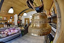 Biosphoto | 2420905 | Comté cheese making, bell, Cheese factory and shop, Damprichard, Doubs, France | &copy; Dominique Delfino / Biosphoto
