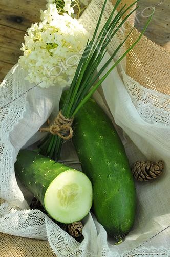 Biosphoto | 2526654 | Concombre (Cucumis sativus) et Ciboulette (Allium schoenoprasum) | &copy; Catherine Fruhinsholz / Biosphoto