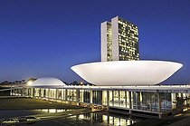 Biosphoto | 1600420 | Congresso Nacional Congress building in the evening light, architect Oscar Niemeyer, Brasilia, Distrito Federal state, Brazil, South America | © Florian Kopp / imageBROKER / Biosphoto