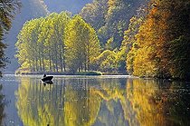 Biosphoto | 1480240 | Fisherman in a boat in the fall Doubs Valley France | &copy; Dominique Delfino / Biosphoto