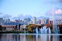 Biosphoto | 1606541 | Fountain in the Ibirapuera Park in the Southern Zone of São Paulo, Brazil. In the background the skyline of 