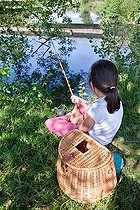 Biosphoto | 1254296 | Girl fishing line along the Bourbeuse river France  | &copy; Bruno Mathieu / Biosphoto