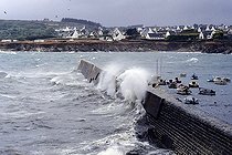Biosphoto | 1444598 | High waves crashing over the harbor wall, stormy seas on the Brittany coast, hurricane, Finistere, Brittany, France, Europe | &copy; Karl F. Schoefmann / imageBROKER / Biosphoto