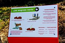 Biosphoto | 2575211 | Jardin légume fruit pédagogique de l'Arche de la nature, green manure explanation panel, Le Mans Métropole, Sarthe, France | &copy; Michel Gile / Biosphoto