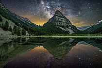 Biosphoto | 2610279 | Lac des Sagnes on a summer's night in Ubaye. The Milky Way takes shape in the middle of the night above the lake and the Tour des Sagnes in Ubaye, in the southern Alps. Hautes-Alpes, France | &copy; Jean-Philippe Delobelle / Biosphoto