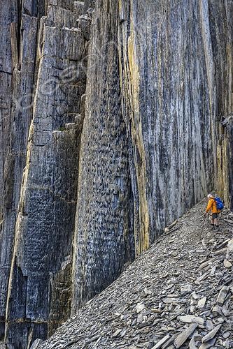 Biosphoto | 2568014 | Les orgues de Valsenestre, dans le massif des EcrinsSite géologique spectaculaire, les orgues de Valsenestre (ou Grande Bibliothèque) sont formées de minces strates, datant du Lias, de calcaire gris bleu et de marnes schisteuses tendres plus érodées, comprimées et laminées et dressées à la verticale par l'orogénèse alpine - Valsenestre - Massif des Ecrins - Alpes | &copy; Jean-Philippe Delobelle / Biosphoto