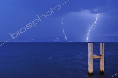 Biosphoto | 1775959 | Lightning on the slopes of the Lavaux from Evian France | &copy; Christophe Suarez / Biosphoto