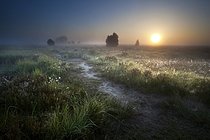 Biosphoto | 2609688 | Misty sunrise over countryside path through swamps, Fochteloerveen, Drenthe, Netherlands | &copy; Olha Rohulya / imageBROKER / Biosphoto