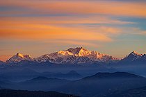 Biosphoto | 2584529 | Mossy oak, mountain ash and rhododendron forest in the sub-alpine zone, habitat of the Red Panda, Sleeping Buddha in the background, from left to right: Kumbkarna, Kanchejunga (8598m), Pandim, Singalila National Park, Himalayas, Nepal | &copy; Sylvain Cordier / Biosphoto