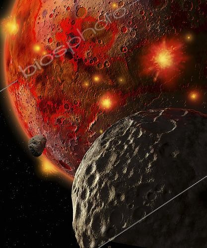 Biosphoto | 2483918 | Nearly 4 billion years ago, the still-molten Earth was pummeled by giant asteroids. | © Ron Miller / Stocktrek Images / Biosphoto