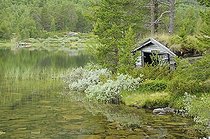 Biosphoto | 1608188 | Old cabin beside Lake Lemonsjøen, Norway, Scandinavia, Europe | © Kevin Proennecke / imageBROKER / Biosphoto