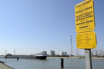 Biosphoto | 1252154 | Péniche sur canal et Centrale nucléaire de Fessenheim Alsace | &copy; Denis Bringard / Biosphoto