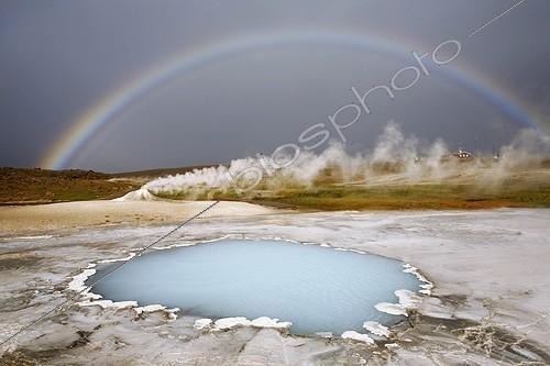 Biosphoto | 1170487 | Rainbow above Bláhver blue spring Iceland | &copy; Michael Peuckert / imageBROKER / Biosphoto