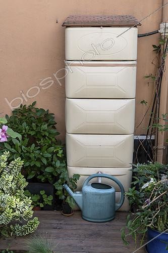 Biosphoto | 2409770 | Rainwater collector on a garden terrace | &copy; Yann Avril / Biosphoto