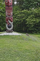 Biosphoto | 609045 | Raton laveur au pied d'un totem Stanley Park Vancouver | &copy; Sylvain Cordier / Biosphoto