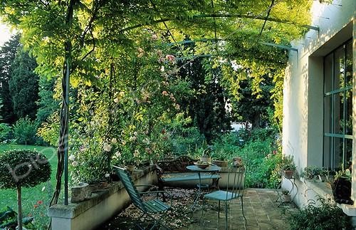 Biosphoto | 162864 | Salon de jardin sous une pergola au Jardin Doudou Bayol  ; Commune de Saint-Rémy-de-Provence | &copy; Hervé Lenain / Biosphoto