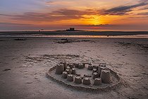Biosphoto | 2588129 | Sand castle in front of Fort de l'Heurt at sunset, Le Portel, Côte d'Opale, Pas-de-Calais, France | &copy; Yann Avril / Biosphoto
