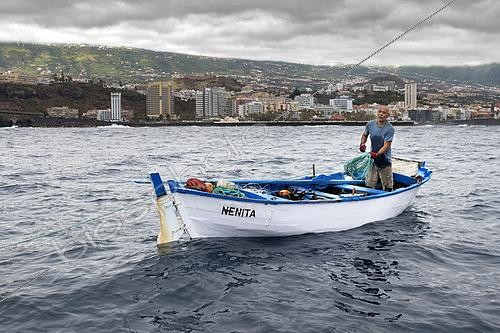 Biosphoto | 2609486 | Secteur de la pêche - Techniques de pêche artisanale professionnelle. La palangre est une technique de pêche artisanale utilisant des hameçons et des appâts développés à partir de petites embarcations. Elle consiste en une ligne principale horizontale à partir de laquelle partent des lignes secondaires verticales munies d'hameçons. Les captures obtenues sont principalement destinées à la consommation locale : daurade noire, daurade royale, daurade, murène, etc. Bateau : Nenita. Pêcheur : Francis. Guilde des pêcheurs du Gran Poder de Dios, Puerto de la Cruz, Tenerife, Canaries. | &copy; Sergio Hanquet / Biosphoto