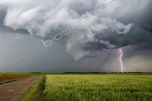 Biosphoto | 2025457 | Severe thunderstorm over the campaign in the spring - France ; Snorkel not very well developed forms under the supercell. | &copy; Xavier Delorme / Biosphoto