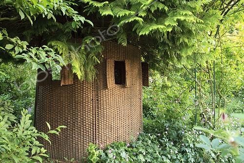 Biosphoto | 1001680 | Shelter woven wicker around a Thuya Le Jardin des Lianes ; Le jardin des lianes | &copy; Hervé Lenain / Biosphoto