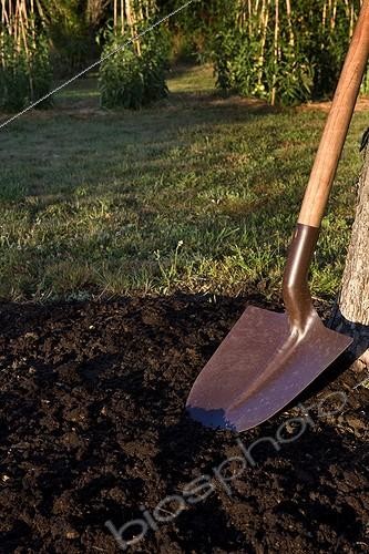 Biosphoto | 846624 | Shovel and prepared ground in a garden Provence France | &copy; Michel Gunther / Biosphoto