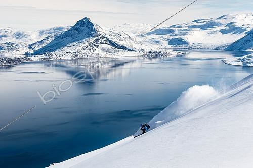 Biosphoto | 2571188 | Skier in Nuuk fjord, Greenland | &copy; Stéphane Godin / Biosphoto
