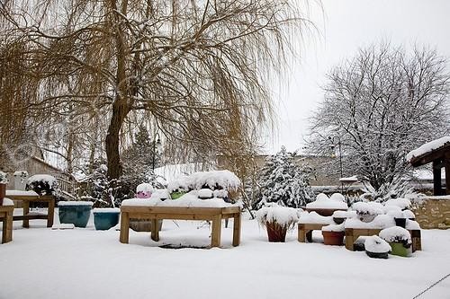 Biosphoto | 962564 | Snow on a garden terrace in winter | &copy; NouN / Biosphoto