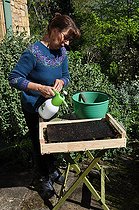 Biosphoto | 2468967 | Sowing of climbing plants in slabs, moistening the soil | &copy; Serge Lapouge / Biosphoto