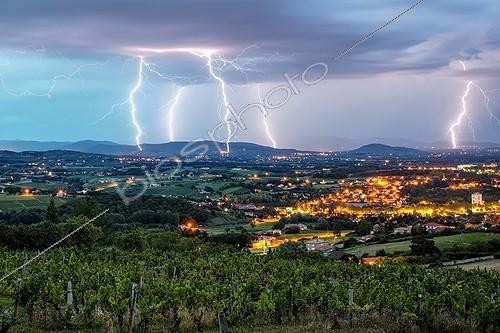 Biosphoto | 2024045 | Storm over the Monts du Lyonnais and Maconnais - France  ; Superposition of three pictures of 25 seconds equivalent to a period of 1 minutes 25 seconds. | &copy; Xavier Delorme / Biosphoto