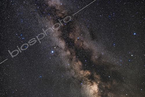 Biosphoto | 2481402 | The constellation of Aquila (at centre) surrounded by Scutum and its starcloud (below) and Serpens and Ophiuchus (at right to the west). Altair is the bright star left of centre, with Tarazed above it. Albireo in Cygnus is at the very top. . Above Aquila and below Albireo are the small constellations of Sagitta, Vulpecula and Delphinus (the latter at left). The Coathanger asterism is visible at top in the Milky Way, as are the large open clusters IC 4756 and NGC 6633, the S-O Double Cluster, at right straddling the Serpens-Ophiuchus border. 
 | © Alan Dyer / Stocktrek Images / Biosphoto
