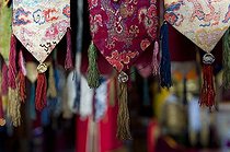 Biosphoto | 1604501 | Tibetan fabrics at Galden Namgyal Lhatse monastery, the largest Buddhist monastery in India, Tawang, Arunachal Pradesh, India, Himalayas, Asia | © Olaf Krueger / imageBROKER / Biosphoto