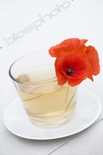 Biosphoto | 687311 | Trois Coquelicots infusant dans une tasse transparente | &copy; Frédérique Bidault / Biosphoto
