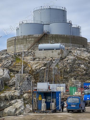 Biosphoto | 2571440 | Typical fuel tanks of greenlandic towns. During winter no suppy is possible due to sea ice. The town Uummannaq in the northwest of Greenland, north of the polar circle. North America, Greenland, danish territory | &copy; Martin Zwick / Biosphoto