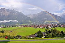 Biosphoto | 1603953 | View across Oberstdorf with rainbow, Schattenberg mountain with Schattenberg ski jump at back, Oberallgaeu district, Bavaria, Germany, Europe | © Walter G. Allgoewer / imageBROKER / Biosphoto
