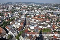 Biosphoto | 1604276 | View from Ulm Minster along Hirschstrasse, the shopping district, towards the central railway station and the Weststadt district, Ulm, Baden-Wuerttemberg, Germany, Europe | © Walter G. Allgoewer / imageBROKER / Biosphoto