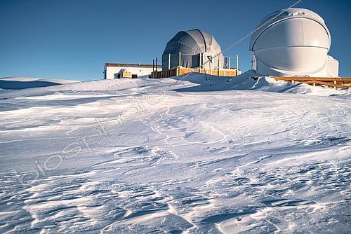Biosphoto | 2595549 | View of Concordia's  astronomy  zone, with its laboratory and two telescopes housed in domes. Concordia Antarctic Research Station, Dome C plateau, East Antarctica. | &copy; Armand Patoir / Biosphoto