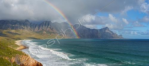 Biosphoto | 2526814 | View with rainbow towards Rooi Els and Hanklip from Clarence Drive on the eastern side of False Bay. Cape Town, Western Cape, South Africa. | &copy; Roger de La Harpe / Biosphoto